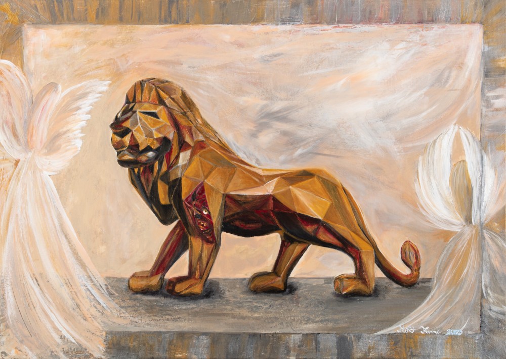 Fanni Mikó THE GOLDEN LION - 2023, ACRYLIC, CANVAS - 50 X 70 - SPRZEDANE Obrazy
