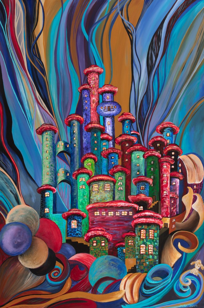 Fanni Mikó FLOATING CITY - 2024, ACRYLIC, CANVAS - 120 X 80 Obrazy