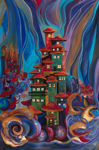 Fanni Mikó FLOATING VILLAGE - 2024, ACRYLIC, CANVAS - 120 X 80 Obrazy