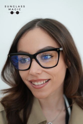 Tom Ford TF6064-B-ECO - 001 - 56 - Z SOCZEWKAMI Z FILTREM ŚWIATŁA NIEBIESKO-FIOLETOWEGO Oprawki korekcyjne Czarny Kocie oczy