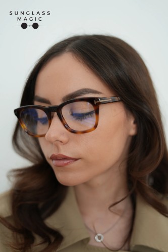 Tom Ford FT5870-B - 056 - 50 - Z SOCZEWKAMI Z FILTREM ŚWIATŁA NIEBIESKO-FIOLETOWEGO Oprawki korekcyjne Havanna Kanciaste