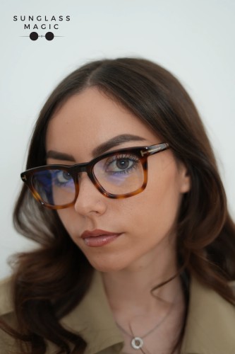 Tom Ford FT5870-B - 056 - 50 - Z SOCZEWKAMI Z FILTREM ŚWIATŁA NIEBIESKO-FIOLETOWEGO Oprawki korekcyjne Havanna Kanciaste