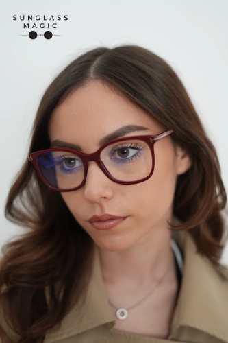 Tom Ford TF6089-B - 069 - 54 - Z SOCZEWKAMI Z FILTREM ŚWIATŁA NIEBIESKO-FIOLETOWEGO Oprawki korekcyjne Burgundija Pillow (zaokrąglony)