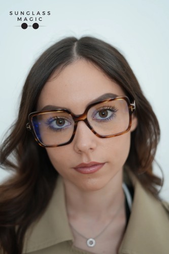 Tom Ford TF6063-B - 055 - 56 - Z SOCZEWKAMI Z FILTREM ŚWIATŁA NIEBIESKO-FIOLETOWEGO Oprawki korekcyjne Havanna Kanciaste