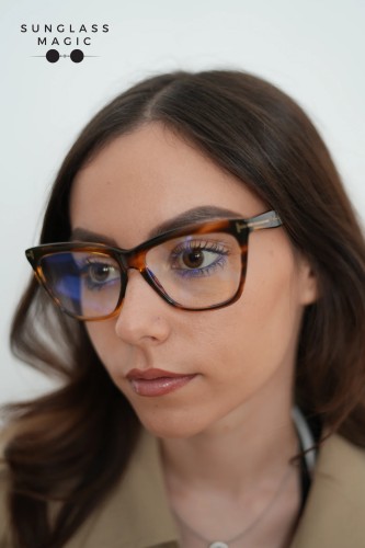 Tom Ford TF6064-B - 055 - 56 - Z SOCZEWKAMI Z FILTREM ŚWIATŁA NIEBIESKO-FIOLETOWEGO Oprawki korekcyjne Havanna Kocie oczy