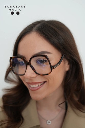 Tom Ford TF5968-B ECO - 052 - 54 - Z SOCZEWKAMI Z FILTREM ŚWIATŁA NIEBIESKO-FIOLETOWEGO Oprawki korekcyjne Havanna Kanciaste