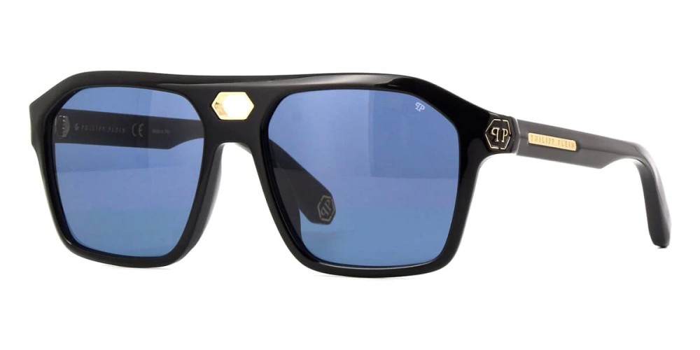 Philipp Plein SPP072 BRAVE SHADES - 0700 - 57 Okulary przeciwsłoneczne Czarny Pilotki (aviator)