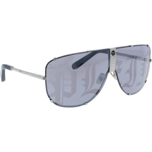 Philipp Plein SPP075 STUD 579L Okulary przeciwsłoneczne Srebrny Jednoszybowe