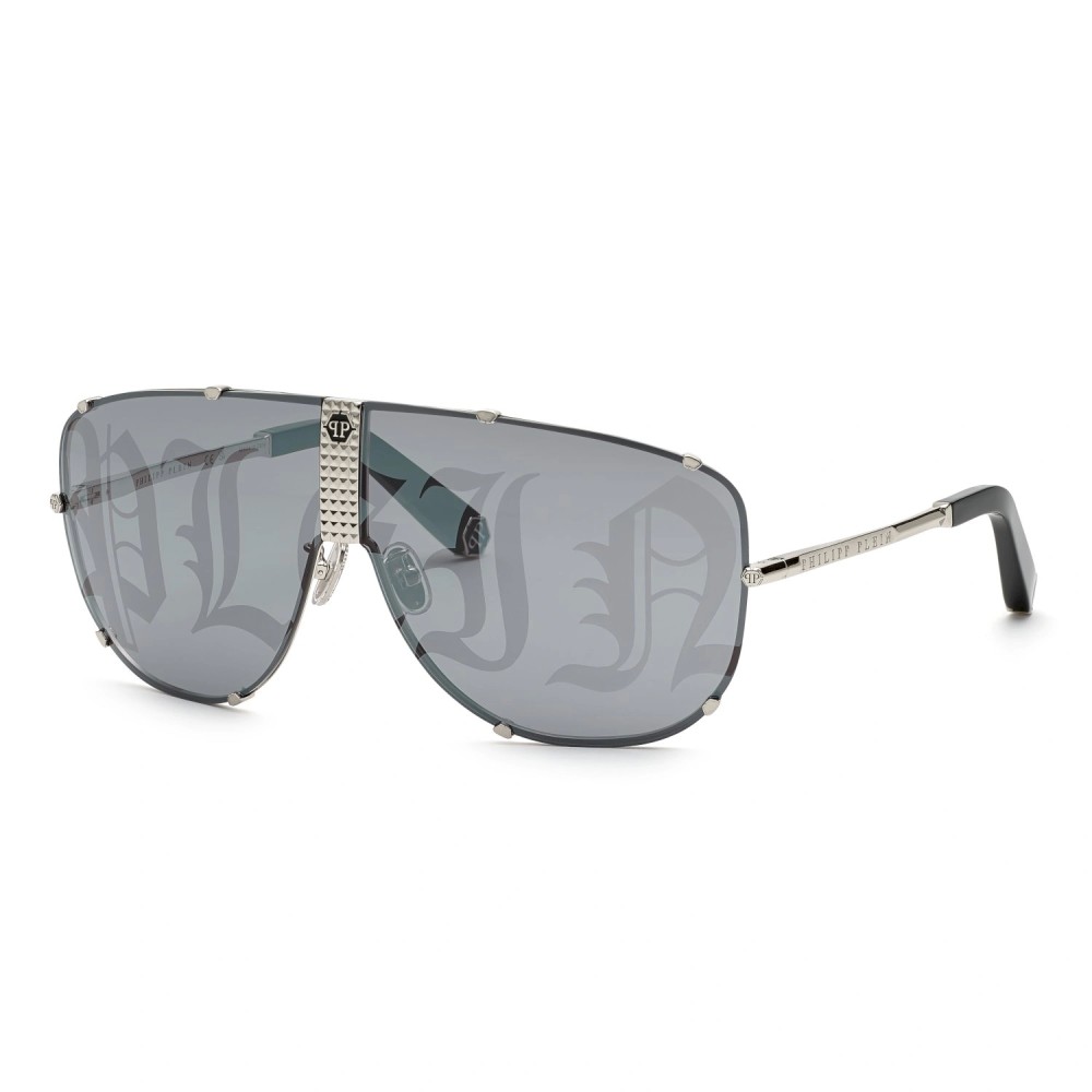 Philipp Plein SPP075 STUD 579L Okulary przeciwsłoneczne Srebrny Jednoszybowe