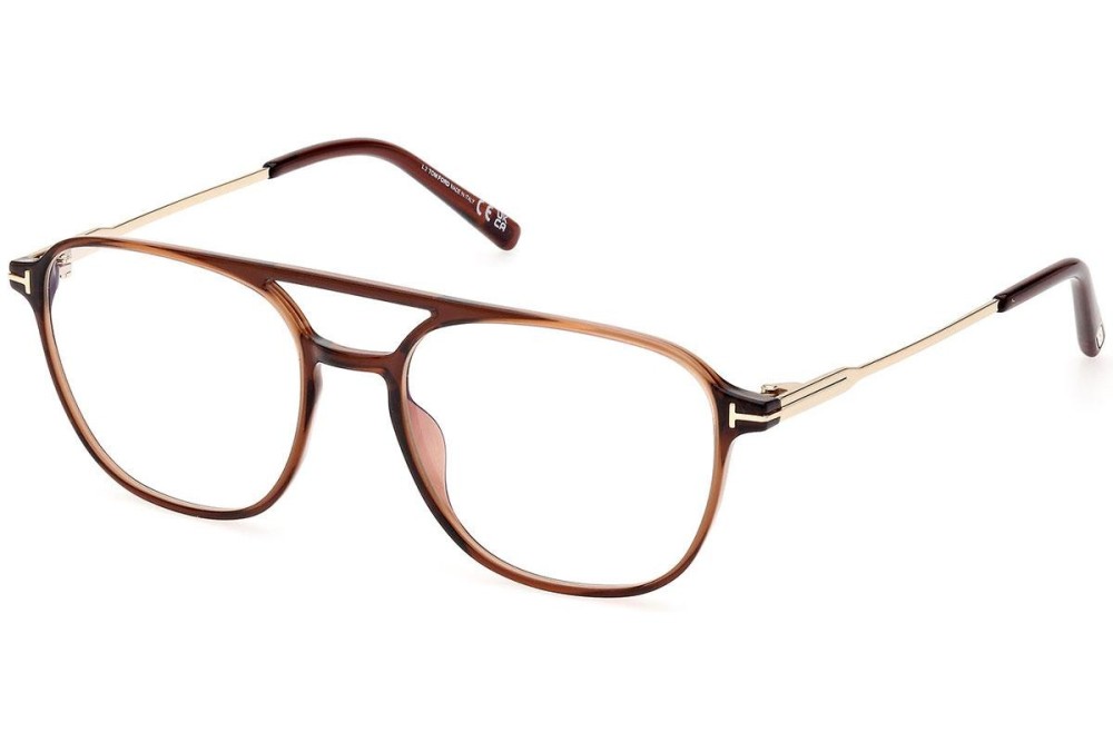 Tom Ford TF5874-B - 048 - 54 - Z SOCZEWKAMI Z FILTREM ŚWIATŁA NIEBIESKO-FIOLETOWEGO Oprawki korekcyjne Havanna Pilotki (aviator)